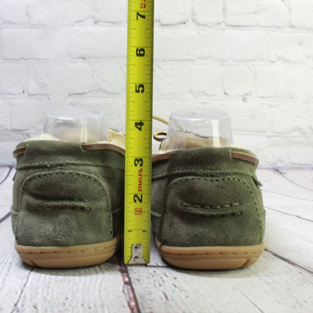 LL Bean Green Suede Wicked Good Shearling Lined Moccasin Slippers Size 12 - Picture 6 of 9